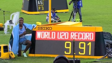 Letsile Tebogo en el Mundial de Atletismo Sub 20 de Cali.