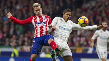 Antoine Griezmann and Rapha&euml;l Varane during last season&#039;s Madrid derby.