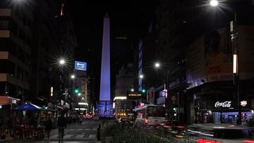View of Buenos Aires' Obelisk at Plaza de la Republica with the lights on before the Earth Hour on March 27, 2021. - Cities around the world were turning off their lights Saturday for Earth Hour, with this year's event highlighting the link between the destruction of nature and increasing outbreaks of diseases like Covid-19. (Photo by ALEJANDRO PAGNI / AFP)