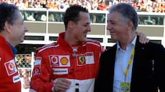 Piero Ferrari junto a Schumacher y Jean Todt en un GP de F1.