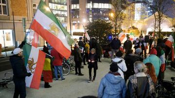 BRUSSELS, BELGIUM - DECEMBER 14: Iranians from the diaspora demonstrate on Rue de la Loi, during the EU ASEAN Summit on December 14, 2022 in Brussels, Belgium. In Iran there was a second execution linked to the protests, according to a judicial authority agency. (Photo by Thierry Monasse/Getty Images)