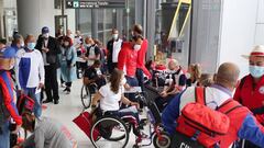 Teams from France and Cuba participating in the Tokyo 2020 Paralympics arrive at Narita Airport in Narita, Chiba Prefecture on August 17, 2021. (Photo by STR / JIJI PRESS / AFP) / Japan OUT