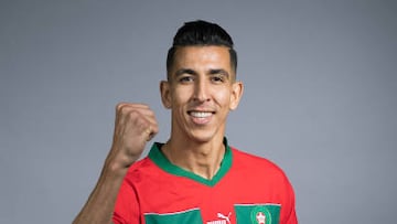 DOHA, QATAR - NOVEMBER 15: Jawad El Yamiq of Morocco poses during the official FIFA World Cup Qatar 2022 portrait session on November 15, 2022 in Doha, Qatar. (Photo by Alex Caparros - FIFA/FIFA via Getty Images)
