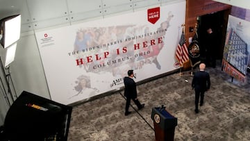 U.S. President Joe Biden departs after speaking at a &#039;Help is Here&#039; tour event to tout the 1.9 trillion American Rescue Plan Act law during a visit to the James Cancer Hospital and Solove Research Institute in Columbus, Ohio, U.S., March 23, 202