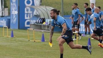 Héctor Hernández, en su último entrenamiento con el Deportivo.