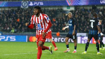 Soccer Football - UEFA Champions League - Play Off - First Leg - Club Brugge v Atletico Madrid - Jan Breydel Stadium, Bruges, Belgium - February 18, 2026 Atletico Madrid's Ademola Lookman celebrates scoring their second goal REUTERS/Maurice Van Steen