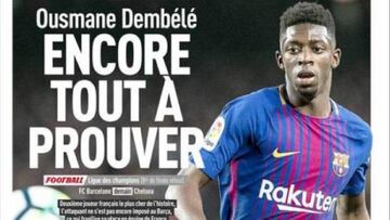 Ousmane Demb&eacute;l&eacute; (Barcelona), en la portada de L&#039;Equipe del 13 de marzo de 2018.