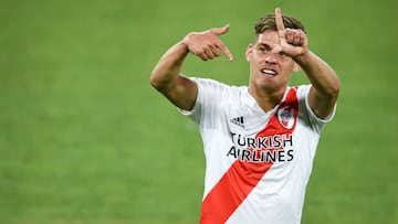 Buenos Aires (Argentina), 02/01/2021.- Federico Girotti of River Plate celebrates after scoring during a Group A Diego Armando Maradona Cup soccer match between Boca Juniors and River Plate, at &#039;La Bombonera&#039; Stadium, in Buenos Aires, Argentina, 02 January 2021. EFE/EPA/Marcelo Endelli / POOL