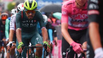 INEOS - Grenadiers' Colombian rider Daniel Felipe Martinez Poveda (L) rides during the 19th stage of the 107th Giro d'Italia cycling race, 157km between Mortegliano and Sappada on May 24, 2024. (Photo by Luca Bettini / AFP)