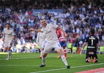 Karim Benzema celebra el 7-0.