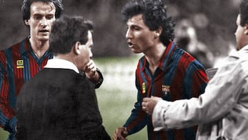 FOTO HIST&Oacute;RICA 
 SUPOERCOPA DE ESPA&Ntilde;A 1990
 BARCELONA - REAL MADRID 
 PISOTON DE STOICHKOV AL ARBITRO URIZAR AZPITARTE
 