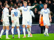 Viktor Dadason celebra un gol con el FC Copenhague.