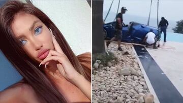 Im&aacute;genes de la modelo serbia de Playboy Soraja Vucelic y de su Lamborghini siendo rescatado de la piscina tras tener un accidente.