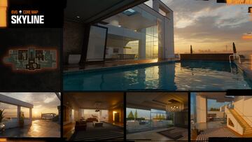 Take in breathtaking views of the surrounding countryside from the rooftop of a luxury resort featuring an exquisite penthouse with access to a lounge, kitchen, gym, and pool. Descend into the panic room to cross under the map or fight in the open around the victims of a recent hit job.