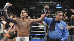 LOS ANGELES, CA - JULY 16: Ryan Garcia celebrates after he knocked out Javier Fortuna in the fifth round of a Super Lightweights bout at the Crypto.com Arena on July 16, 2022 in Los Angeles, United States.   John McCoy/Getty Images/AFP
== FOR NEWSPAPERS, INTERNET, TELCOS & TELEVISION USE ONLY ==