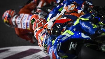 Dovizioso, M&aacute;rquez, Rins y Mir durante el GP de Qatar de 2019.