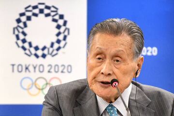 (FILES) This file photo taken on February 14, 2020 shows Tokyo 2020 president Yoshiro Mori speaking during a press conference following the International Olympic Committee (IOC) project review meeting in Tokyo.