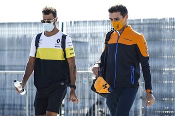 Daniel Ricciardo (Renault) y Lando Norris (McLaren), en Silverstone.