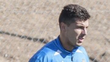 Abraham Minero y Pacho Herrera durante un entrenamiento del Real Zaragoza.