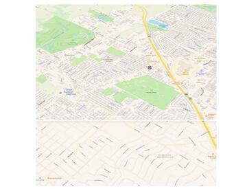 En la parte superior tenemos la nueva vista de los mapas en Apple Maps, y en la inferior la vista de la versi&oacute;n anterior. 