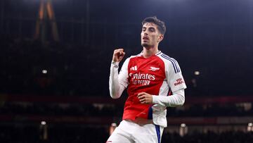 Soccer Football - Champions League - Arsenal v Paris St Germain - Emirates Stadium, London, Britain - October 1, 2024 Arsenal's Kai Havertz celebrates scoring their first goal REUTERS/Hannah Mckay