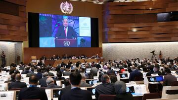 U.N. Secretary-General Antonio Guterres addresses, via a video message, the 75th World Health Assembly at the United Nations in Geneva, Switzerland, May 22, 2022. REUTERS/Denis Balibouse  REFILE - CORRECTING ID