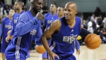 Kevin Garnett y Ray Allen, durante un entrenamiento del All Star de 2011 en Los &Aacute;ngeles.