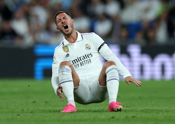 Soccer Football - LaLiga - Real Madrid v Getafe - Santiago Bernabeu, Madrid, Spain - May 13, 2023 Real Madrid's Eden Hazard reacts REUTERS/Isabel Infantes