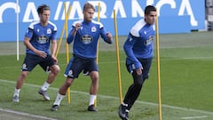 Jorge Valín y Yago Gandoy en un entrenamiento del Deportivo.