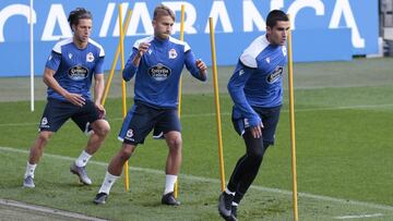 Jorge Valín y Yago Gandoy en un entrenamiento del Deportivo.