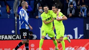 BARCELONA, SPAIN - JANUARY 10: Pere Milla of Elche scores their second goal during the La Liga Santader match between RCD Espanyol and Elche CF (Photo by Alex Caparros/Getty Images)