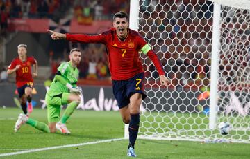 Morata celebrando el gol 1-0. Se adelanta España en el marcador.