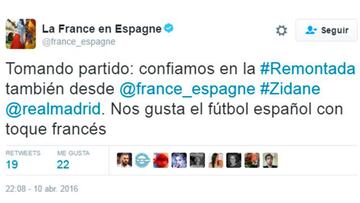La embajada de Francia apuesta por la remontada del Madrid