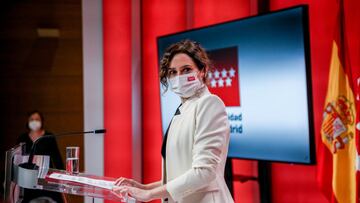 La presidenta de la Comunidad de Madrid, Isabel D&iacute;az Ayuso, en una rueda de prensa en la Real Casa de Correos