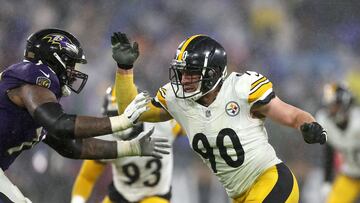 Linebacker T.J. Watt #90 of the Pittsburgh Steelers rushes the offense against the Baltimore Ravens.