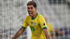 Soccer Football - Copa America 2021 - Group B - Brazil v Colombia - Estadio Nilton Santos, Rio de Janeiro, Brazil - June 23, 2021 Brazil&#039;s Roberto Firmino celebrates scoring their first goal REUTERS/Ricardo Moraes