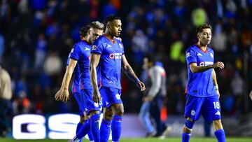 Willer Ditta, Rodrigo Huescas of Cruz Azul during the 7th round match between Cruz Azul and Tigres UANL as part of the Torneo Clausura 2024 Liga BBVA MX at Ciudad de los Deportes Stadium on February 17, 2024 in Mexico City, Mexico.