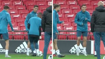 Cristiano chuckles after hoodwinking Moha with cocky nutmeg at Wembley