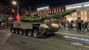 Fighters of Wagner private mercenary group pull out of the headquarters of the Southern Military District to return to base, in the city of Rostov-on-Don, Russia, June 24, 2023. REUTERS/Stringer