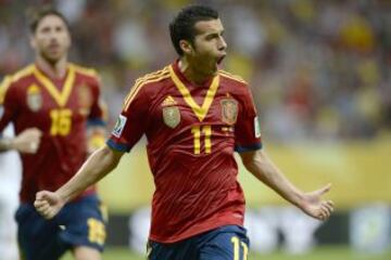 Celebración de Pedro tras marcar el 1-0.