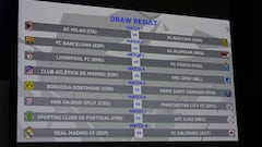 NYON, SWITZERLAND - FEBRUARY 13: A view of the draw results as shown on the big screen following the UEFA Youth League 2022/23 Knock-out Stage Draw, at the UEFA Headquarters, The House of the European Football, on Febuary 13th, 2023 in Nyon, Switzerland. (Photo by Kristian Skeie - UEFA/UEFA via Getty Images)