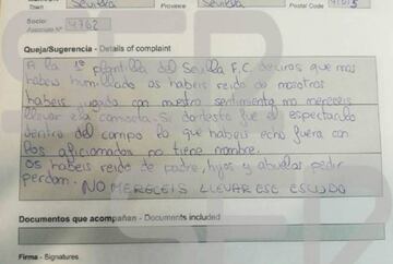 La hoja de reclamaciones del socio del Sevilla por la final de Copa del Rey.