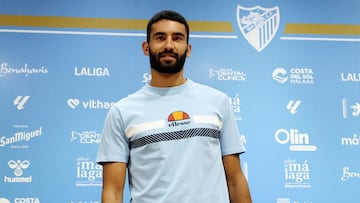 Einar Galilea en la sala de prensa de La Rosaleda.