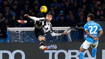 Soccer Football - Serie A - Napoli v Udinese - Stadio Diego Armando Maradona, Naples, Italy - February 9, 2025 Udinese's Lorenzo Lucca in action REUTERS/Ciro De Luca