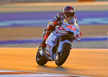 Spanish MotoGP rider Marc Marquez from Gresini Racing MotoGP is participating in the first day of a MotoGP pre-season test at Lusail International Circuit in Lusail, Qatar, on February 19, 2024. The MotoGP season is starting in Qatar on March 10. (Photo by Noushad Thekkayil/NurPhoto via Getty Images)