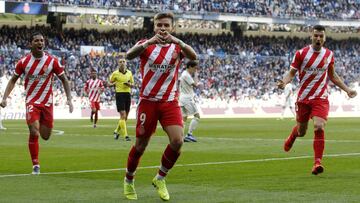 Portu celebra el 1-2 en la victoria del Girona en el Bernabéu en 2019.