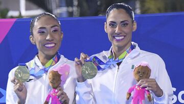 (L-R)  Joana Jimenez and  Nuria Diosdado of Mexico Gold Medal during the Artistic Swimming Duet Technical Final at San Salvador 2023 Central American and Caribbean Games, at Aquatic Center, on June 24, 2023.
<br><br>
(I-D), Joana Jimenez and  Nuria Diosdado de Mexico medalla de Oro durante la Final Tecnica de Dueto de Natacion Artística en los Juegos Centroamericanos y del Caribe San Salvador 2023, en el Centro Acuatico, el 24 de junio de 2023.