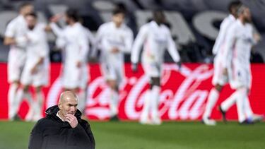 MADRID, SPAIN - DECEMBER 15: Zinedine Zidane head Coach of Real Madrid reacts during the La Liga Santander match between Real Madrid and Athletic Club at Estadio Alfredo Di Stefano on December 15, 2020 in Madrid, Spain. Sporting stadiums around Spain rema