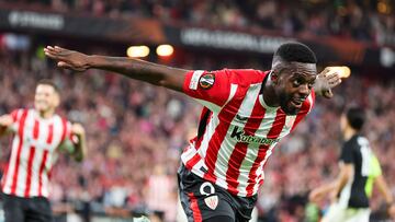 BILBAO, 03/10/2024.- El delantero del Athletic Iñaki Williams celebra el gol conseguido ante el AZ Alkmaar, durante el partido de la Liga Europa que Athletic Club y AZ Alkmaar disputan este jueves en el estadio de San Mamés. EFE/Luis Tejido
