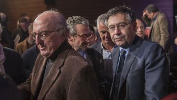 Roures y Bartomeu, durante el homenaje a Johan Cruyff, en noviembre de 2018.